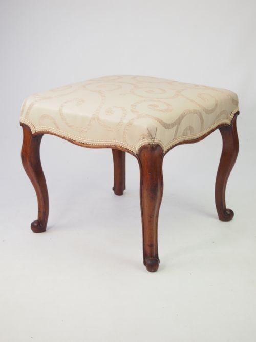 Antique Victorian Walnut Stool with Cabriole Legs