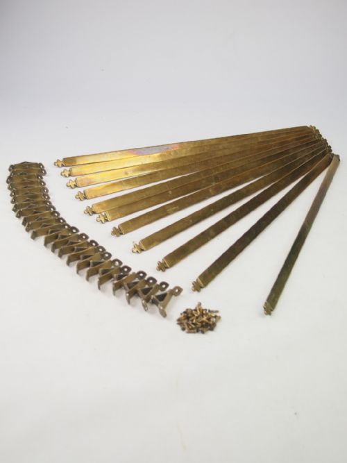 Set of 11 Antique Brass Stair Rods & Clips