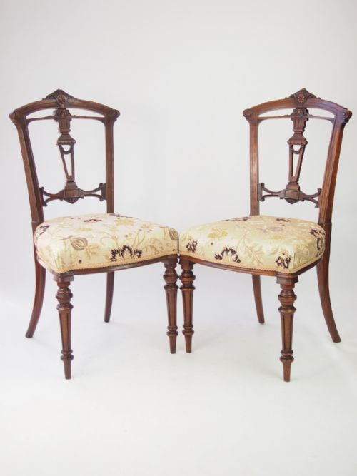 Pair Victorian Walnut Balloon Back Chairs