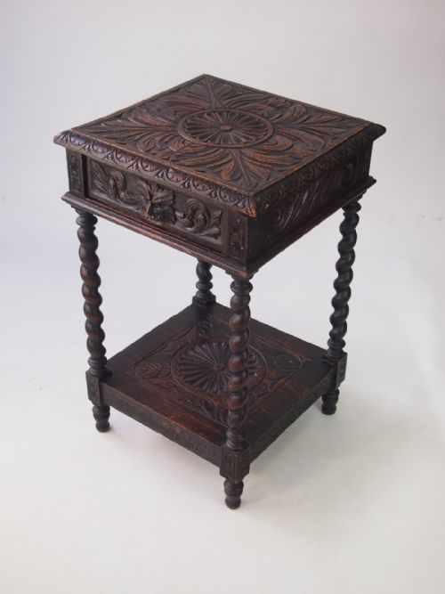 Small Victorian Gothic Revival Oak Side Table
