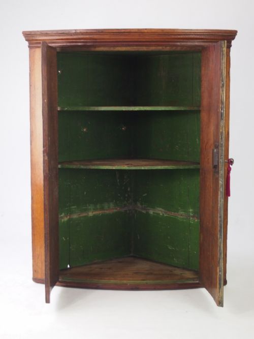 fig 1. Wide Georgian Bow Fronted Oak Corner Cupboard