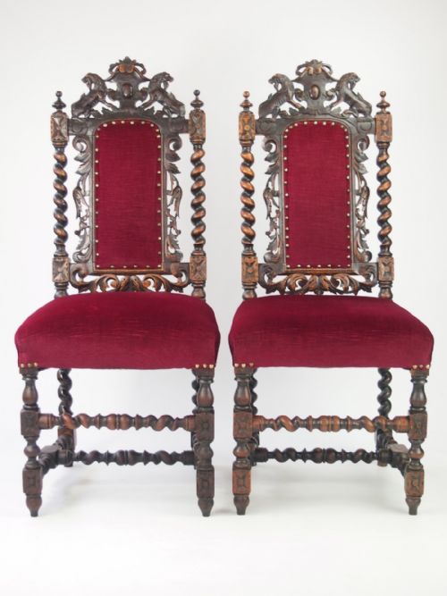 fig 1. Pair Antique Victorian Gothic Oak Chairs