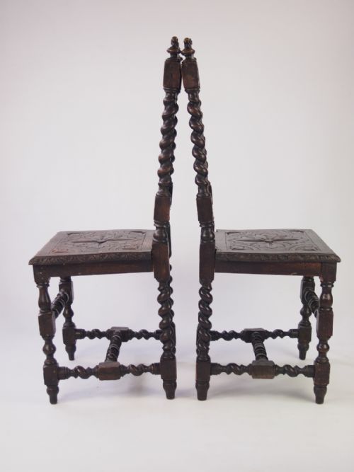 fig 1. Pair Antique Victorian Gothic Oak Hall Chairs