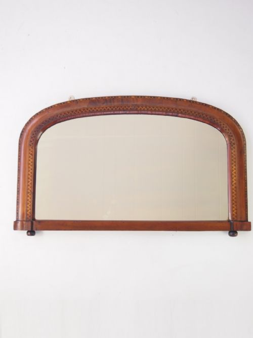 Small Victorian Walnut & Marquetry Overmantel Mirror