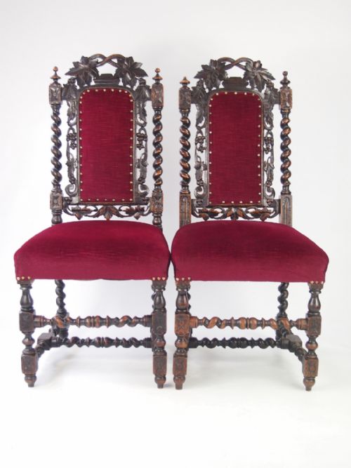 fig 1. Pair Antique Victorian Gothic Oak Chairs