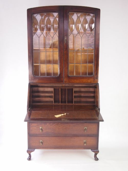 fig 1. Early 20th Century Oak Bureau Bookcase