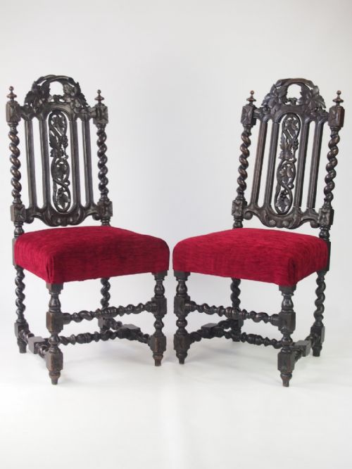 fig 1. Pair Antique Victorian Gothic Oak Chairs