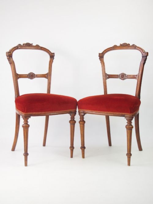 Pair Late Victorian Walnut Balloon Back Chairs