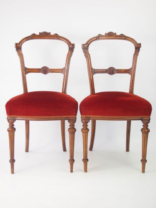 fig 1. Pair Late Victorian Walnut Balloon Back Chairs