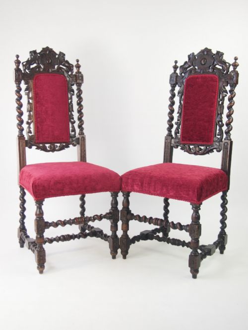 fig 1. Pair Antique Victorian Gothic Oak Chairs