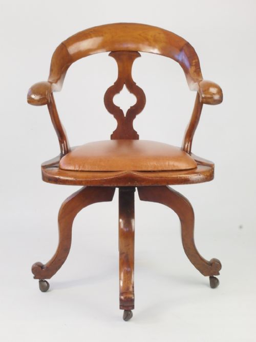Victorian Mahogany and Leather Swivel Desk Chair