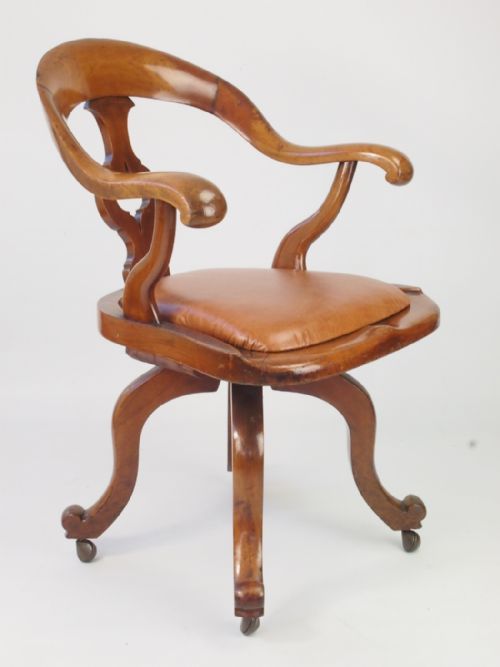 fig 1. Victorian Mahogany and Leather Swivel Desk Chair