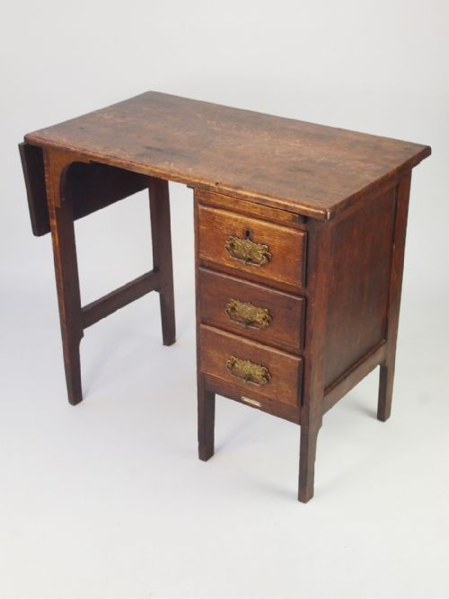 Small Early 20th Century Oak Desk with Label