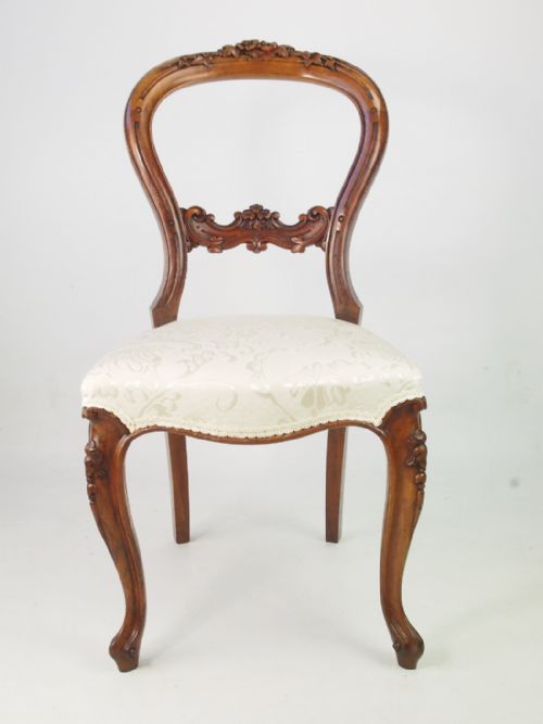Victorian Walnut Balloon Back Chair with Rose Carving and Label