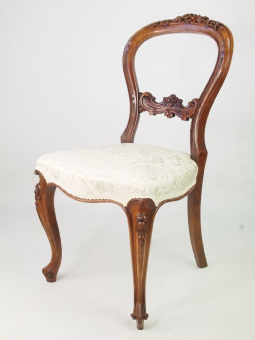 fig 1. Victorian Walnut Balloon Back Chair with Rose Carving and Label