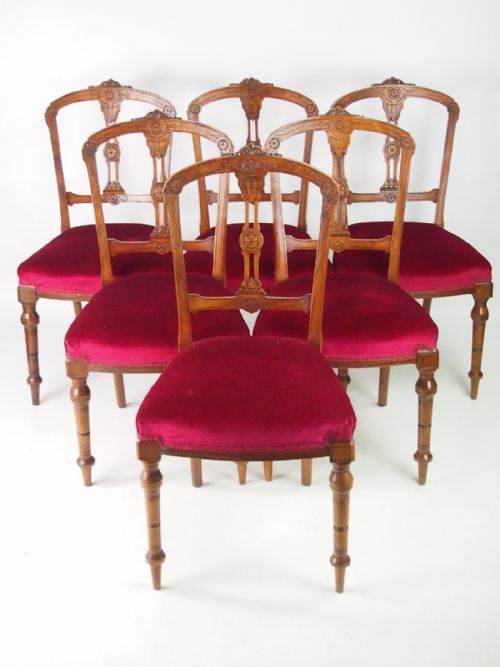 Set 6 Victorian Walnut Balloon Back Dining Chairs