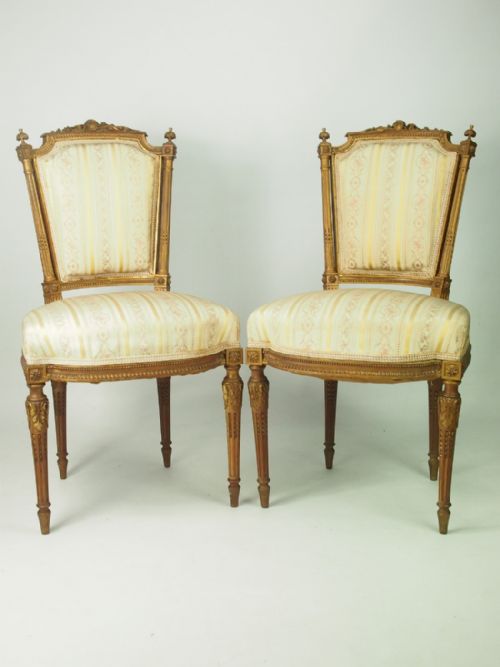 Pair of Antique Giltwood French Side Chairs in Louis Xvi Style