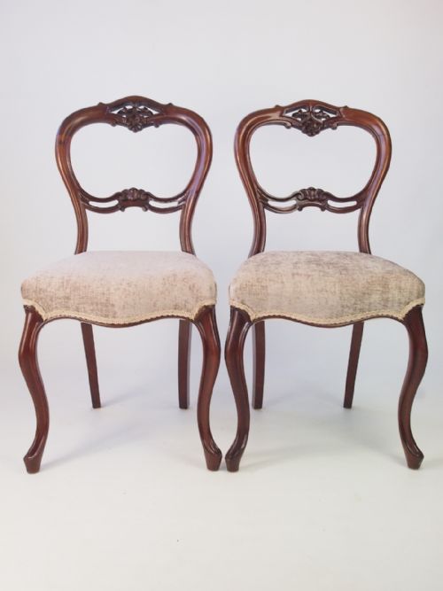 Pair Antique Victorian Mahogany Balloon Back Chairs