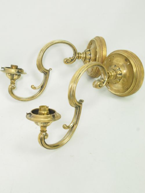 Pair Antique Brass Wall Lights or Sconces