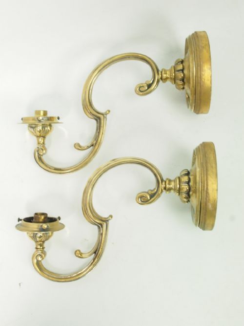 fig 1. Pair Antique Brass Wall Lights or Sconces