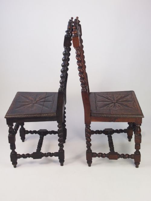 fig 1. Pair Antique Victorian Gothic Oak Chairs