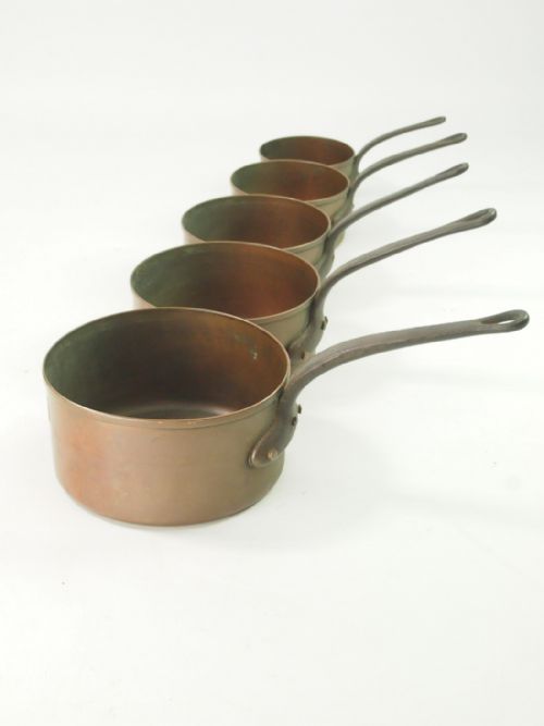 Set 5 Antique Copper Pans