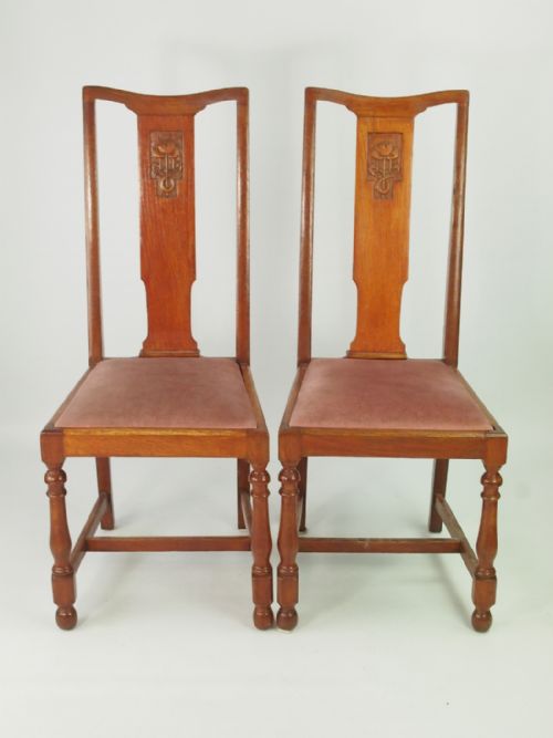 fig 1. Set 4 High Back Oak Dining Chairs