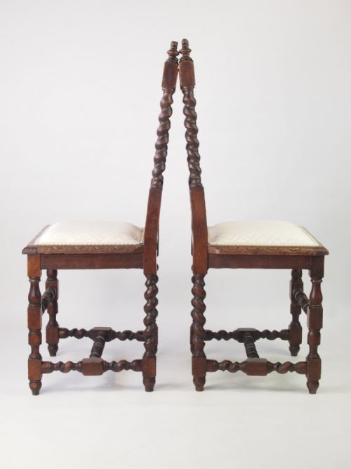 fig 1. Pair Antique Victorian Gothic Revival Oak Chairs