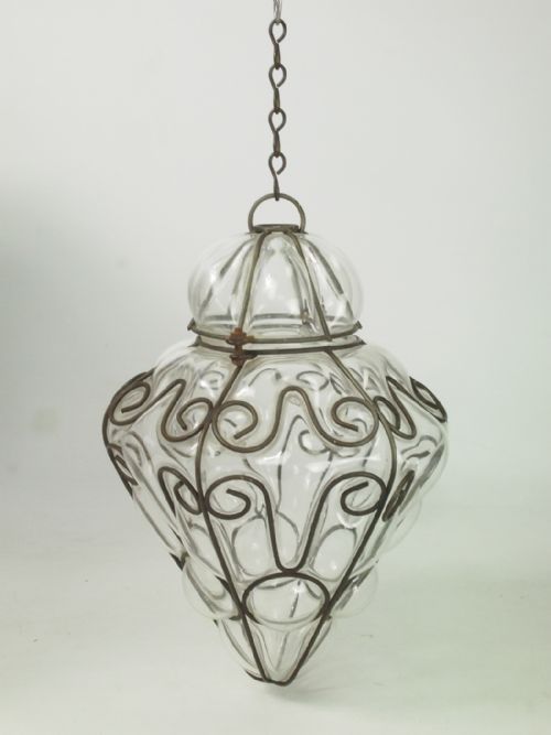 Wire Framed Glass Hanging Lamp