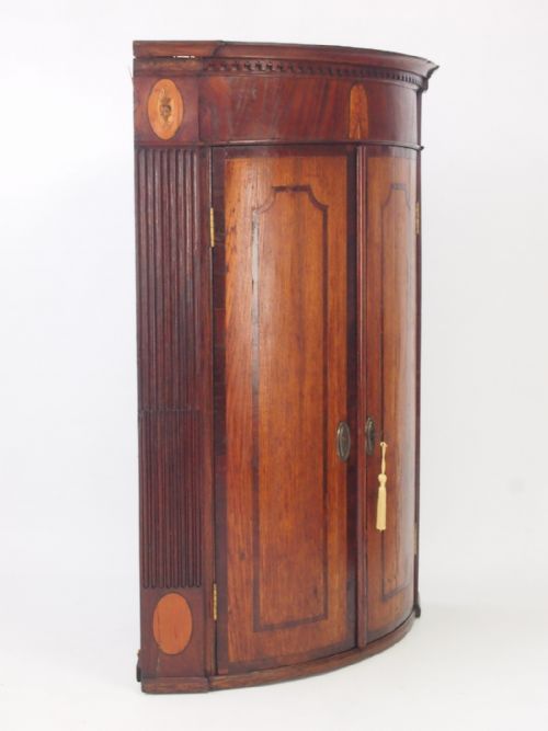 fig 1. Georgian Bow Fronted Oak & Mahogany Corner Cupboard