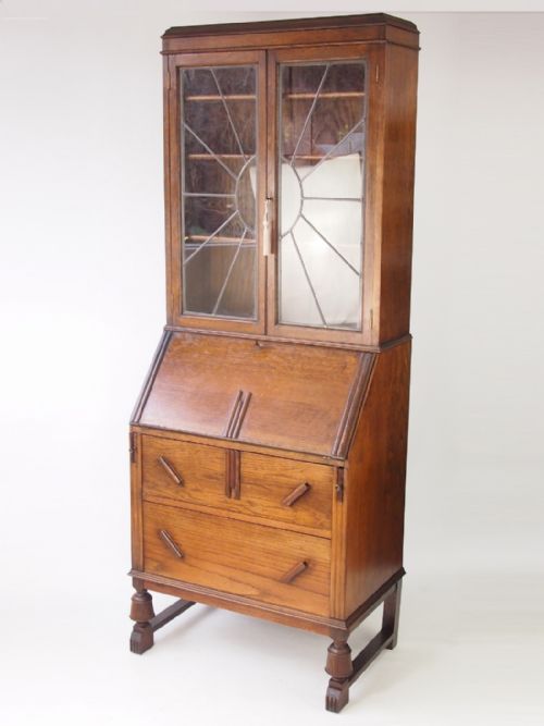 fig 1. Oak Art Deco Bureau Bookcase