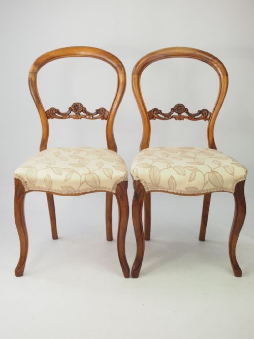 Pair Victorian Walnut Balloon Back Chairs