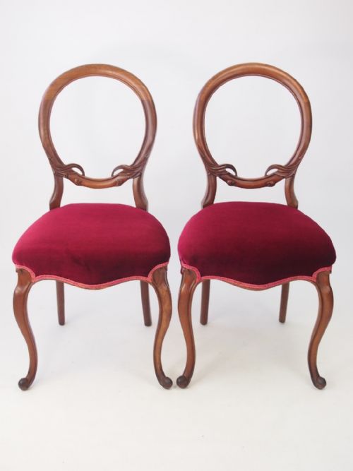 Pair Victorian Walnut Balloon Back Chairs