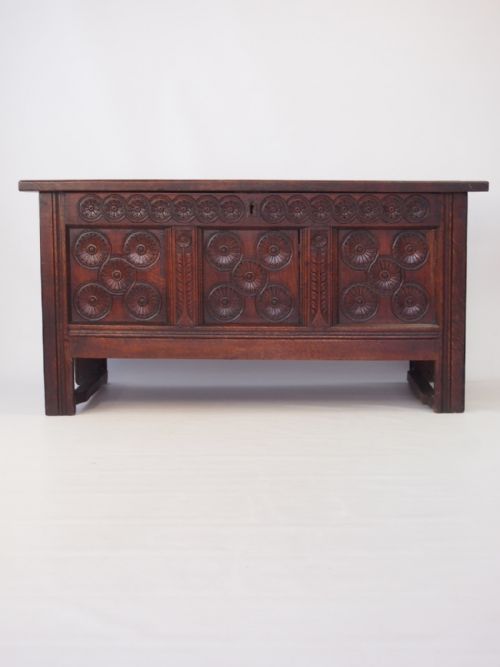 fig 1. William and Mary Carved Oak Coffer Circa 1690