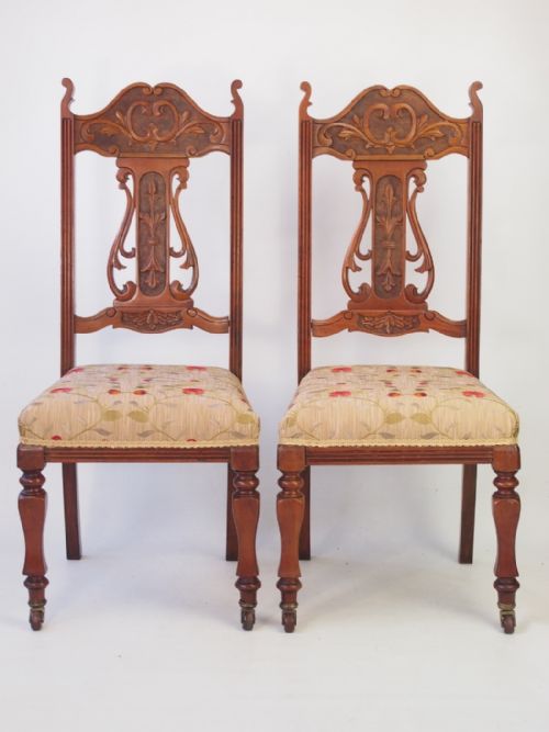 Pair Edwardian Art Nouveau Side Chairs
