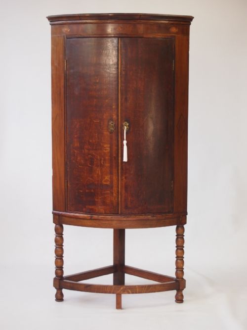 Georgian Bow Fronted Oak Floor Standing Corner Cupboard