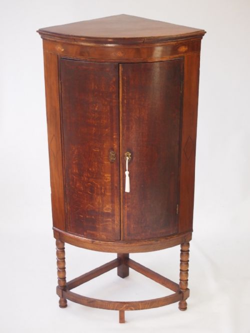 fig 1. Georgian Bow Fronted Oak Floor Standing Corner Cupboard