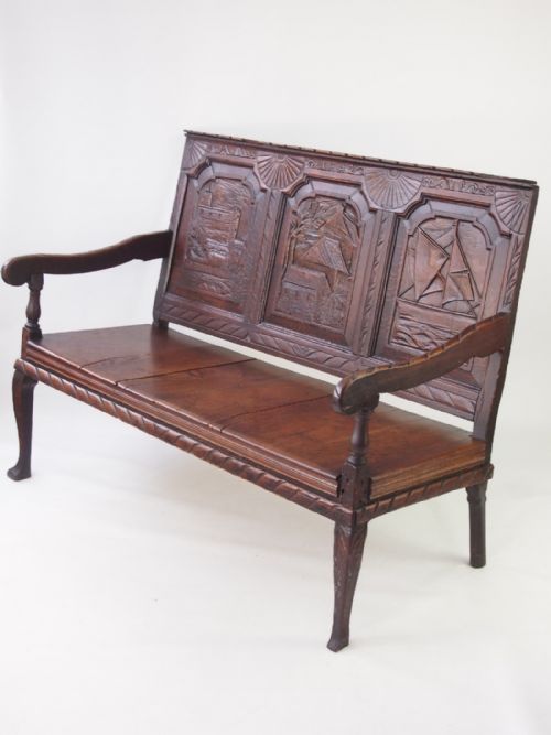 18th Century Carved Oak Settle
