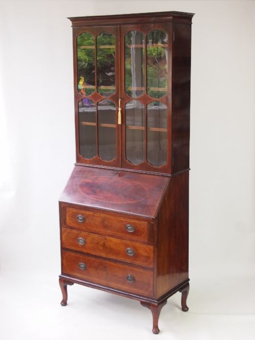 fig 1. Edwardian Mahogany & Inlaid Bureau Bookcase