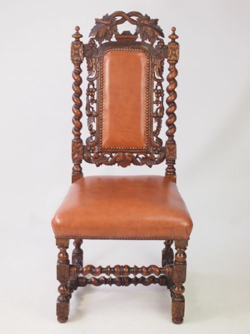 Victorian Oak & Leather Gothic Desk Chair