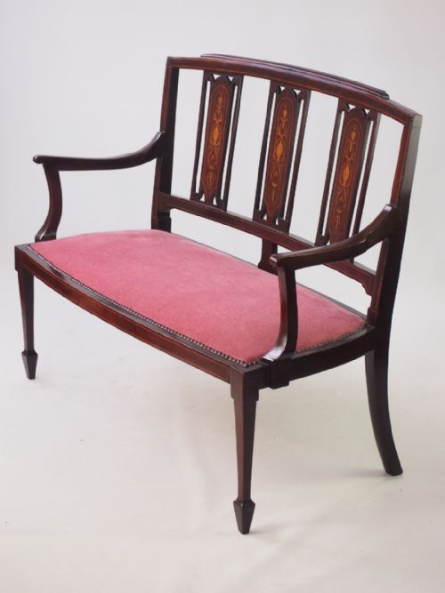 Edwardian Mahogany & Inlaid Settee or Sofa