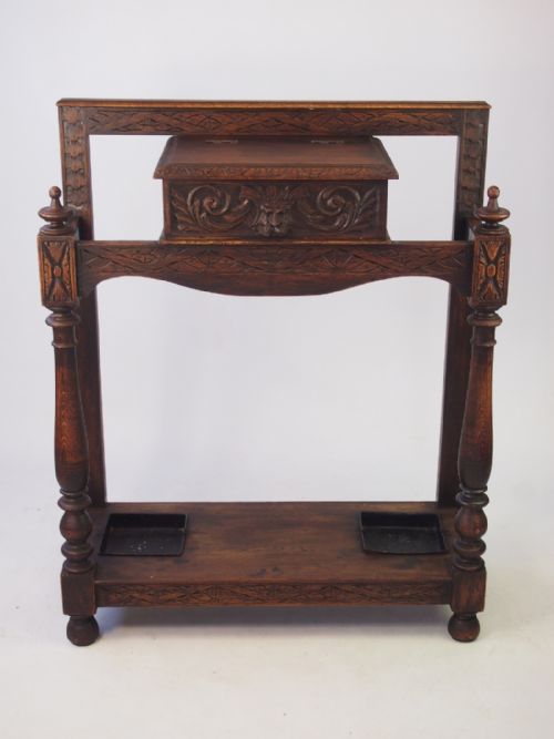 Victorian Gothic Carved Oak Hall Stand or Umbrella Stand
