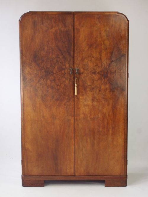 Art Deco Walnut Wardrobe with Fitted Interior