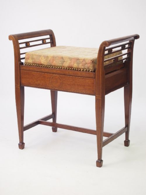 Edwardian Mahogany & Inlaid Piano Stool