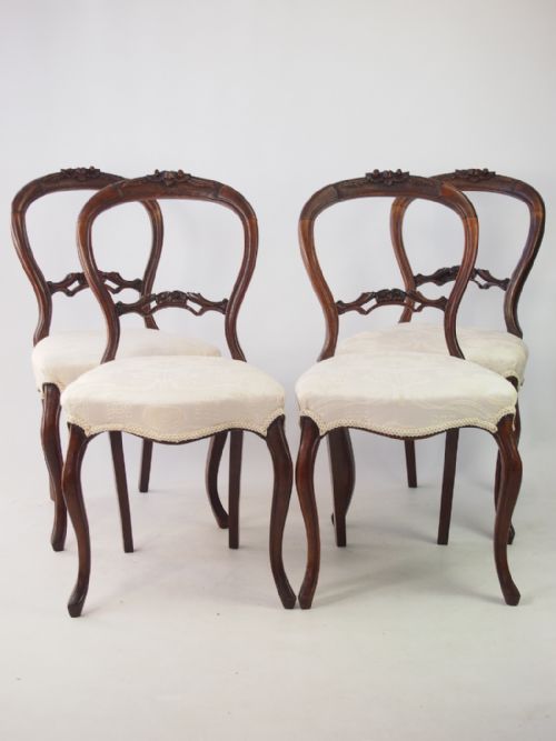 Set 4 Victorian Walnut Balloon Back Chairs