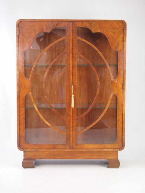 Small Art Deco Walnut Display Cabinet