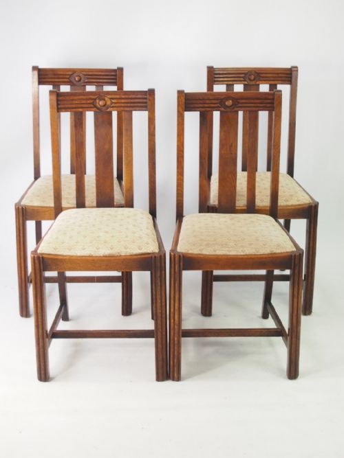 Set 4 Art Deco Oak Dining Chairs