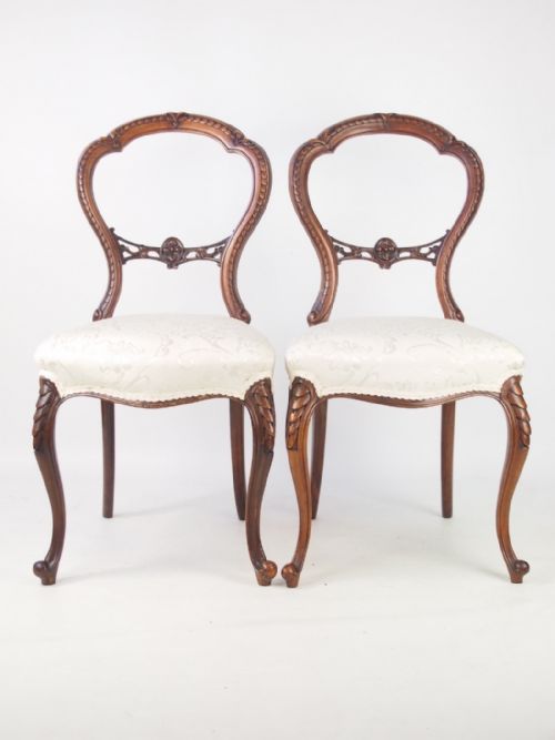Pair Victorian Walnut Balloon Back Chairs