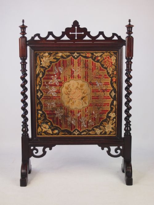 Victorian Rosewood Needlework Fire Screen