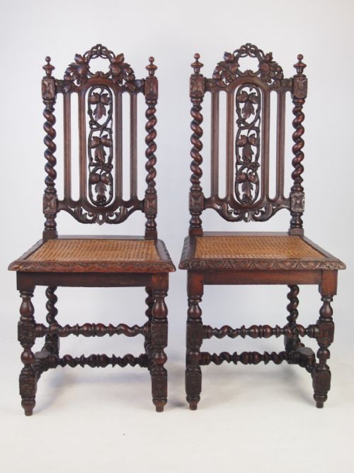 fig 1. Set 4 Victorian Gothic Oak Dining Chairs